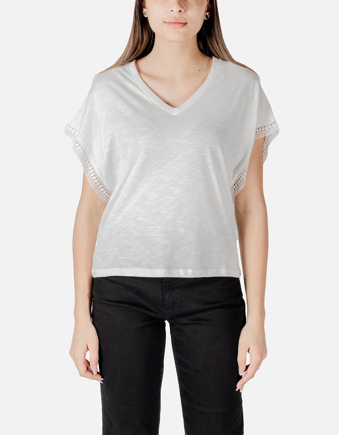 V-Neck Cotton Blouse with Short Sleeves Women - White, 4 of 3