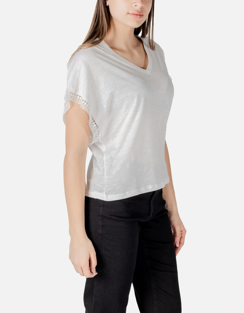 V-Neck Cotton Blouse with Short Sleeves Women - White