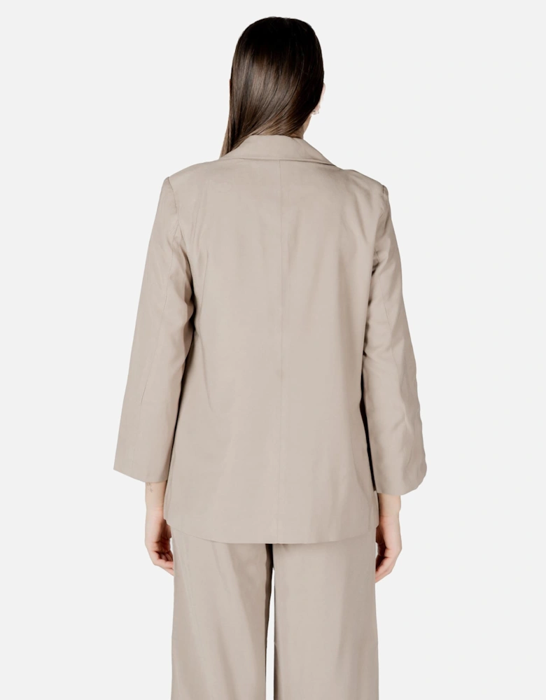 Low-Cut V-Neck Blazer with Lapel Collar Women - Beige