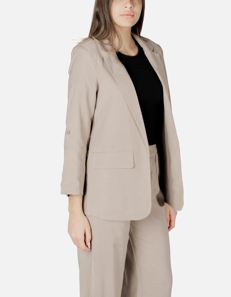 Low-Cut V-Neck Blazer with Lapel Collar Women - Beige