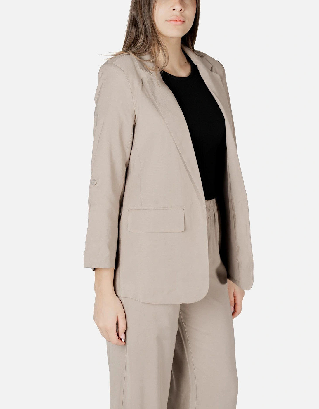 Low-Cut V-Neck Blazer with Lapel Collar Women - Beige