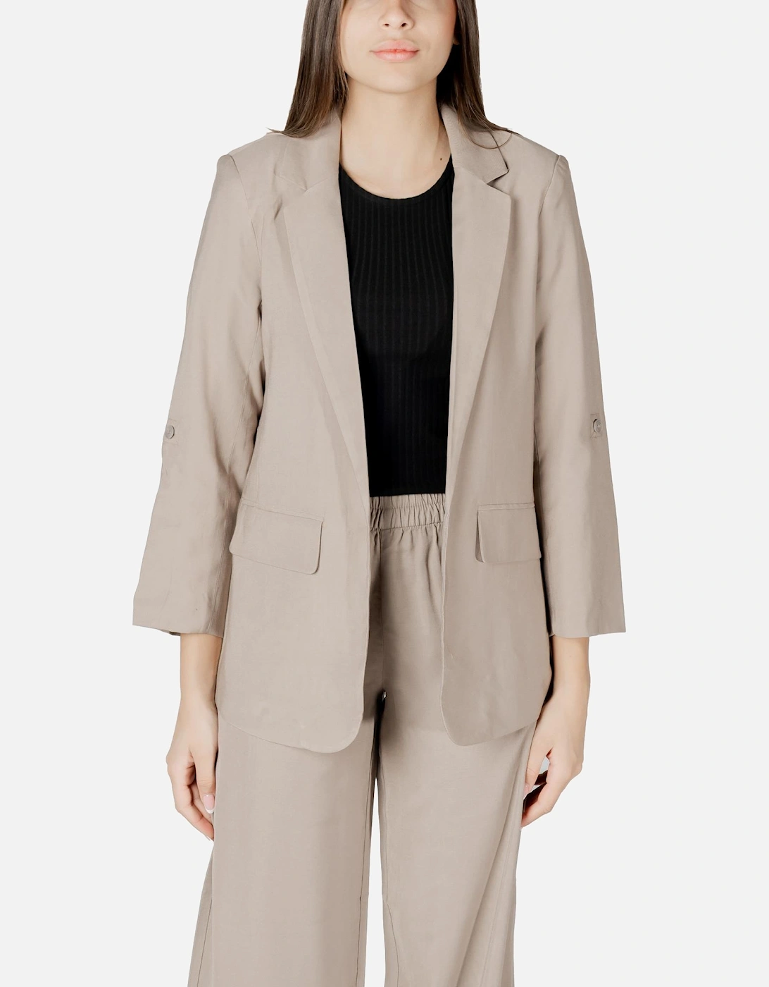 Low-Cut V-Neck Blazer with Lapel Collar Women - Beige, 4 of 3