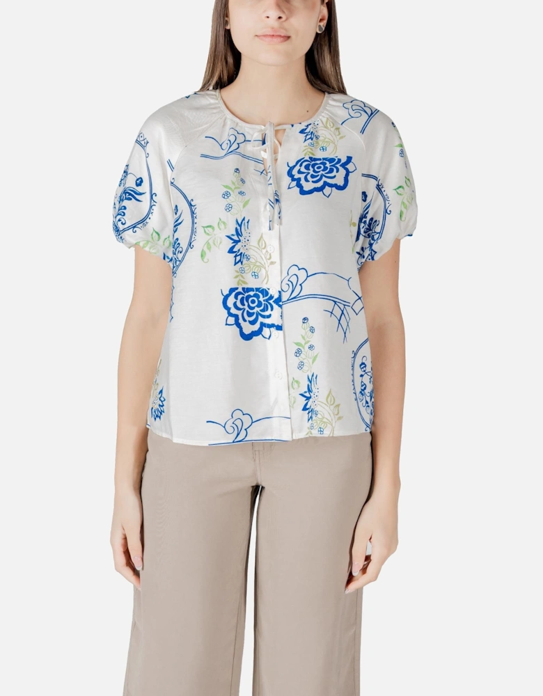 Floral Button-Down Short Sleeve Blouse Women - White