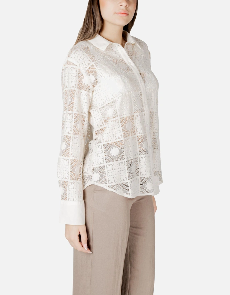 Classic Button-Up Long Sleeve Blouse Women - Beige
