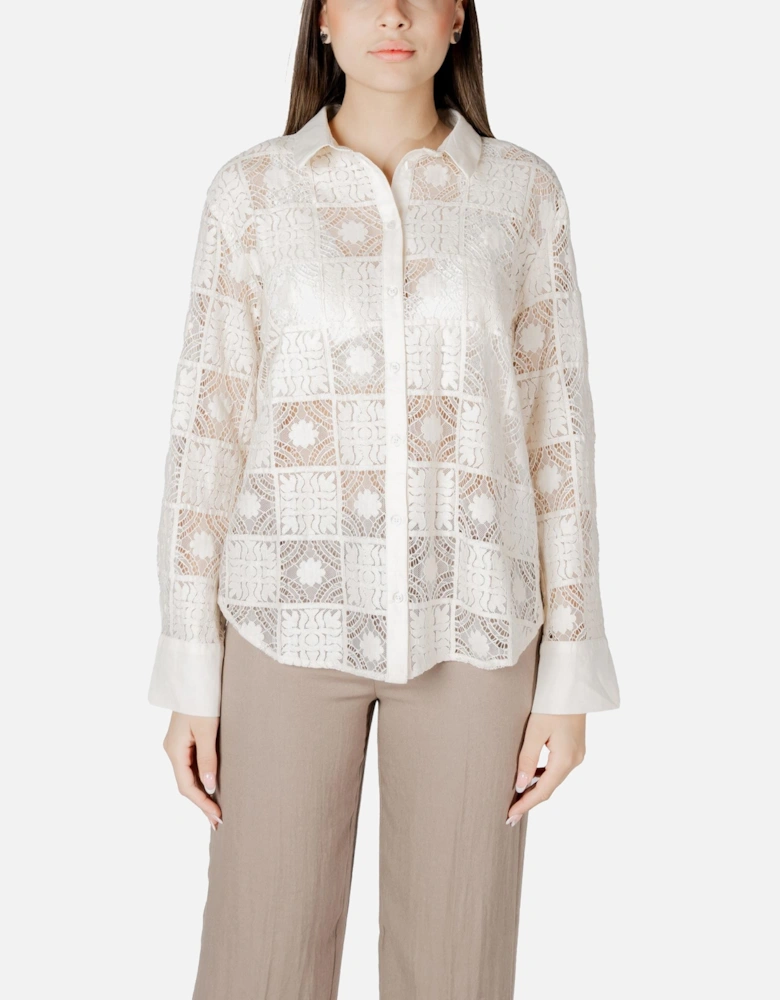 Classic Button-Up Long Sleeve Blouse Women - Beige