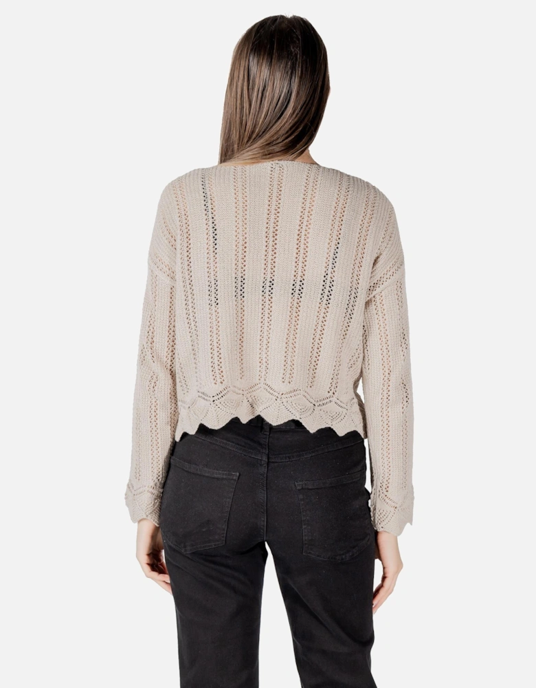 V-Neck Long Sleeve Knit Sweater Women - Beige Knitwear