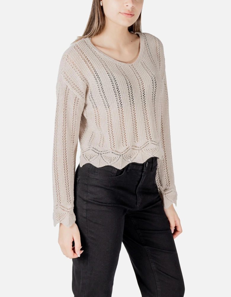V-Neck Long Sleeve Knit Sweater Women - Beige Knitwear