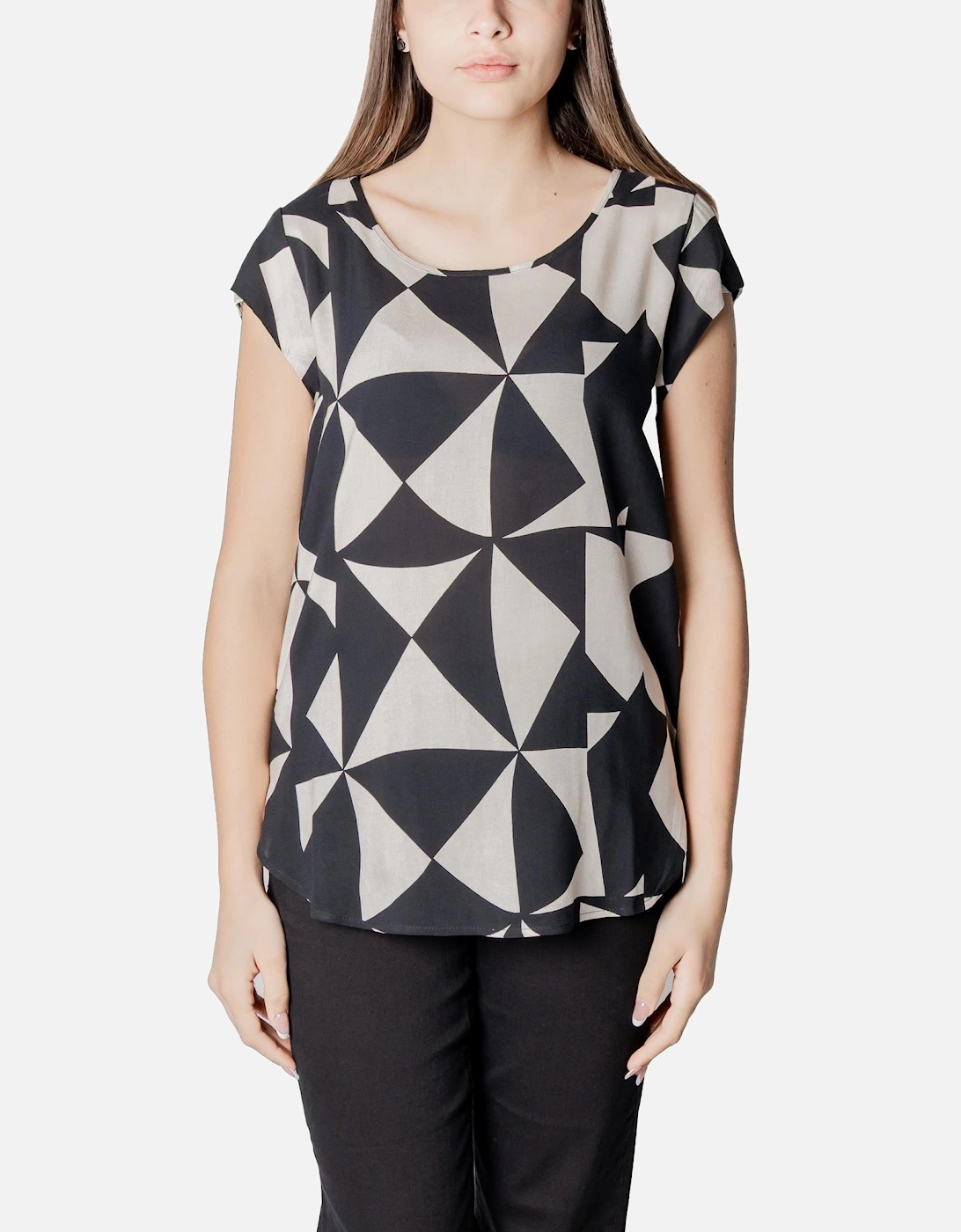 Geometric Pattern Short Sleeve Blouse Women - Black, 4 of 3