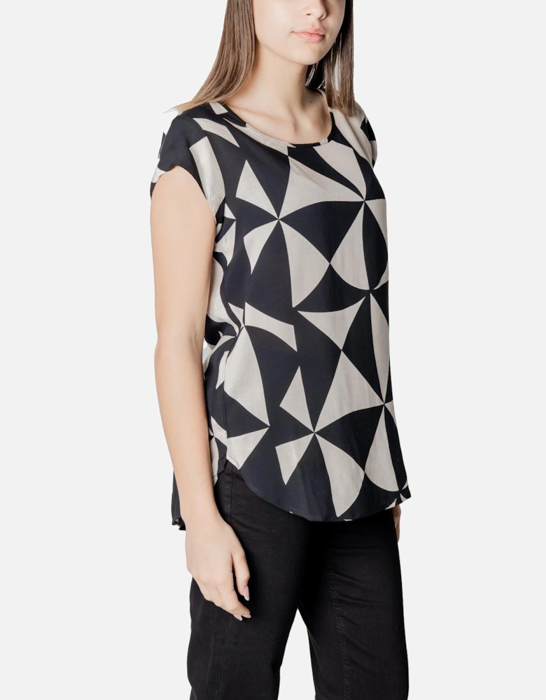 Geometric Pattern Short Sleeve Blouse Women - Black