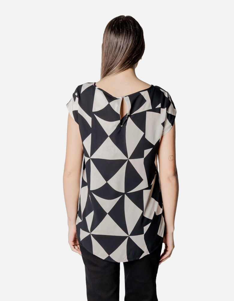 Geometric Pattern Short Sleeve Blouse Women - Black