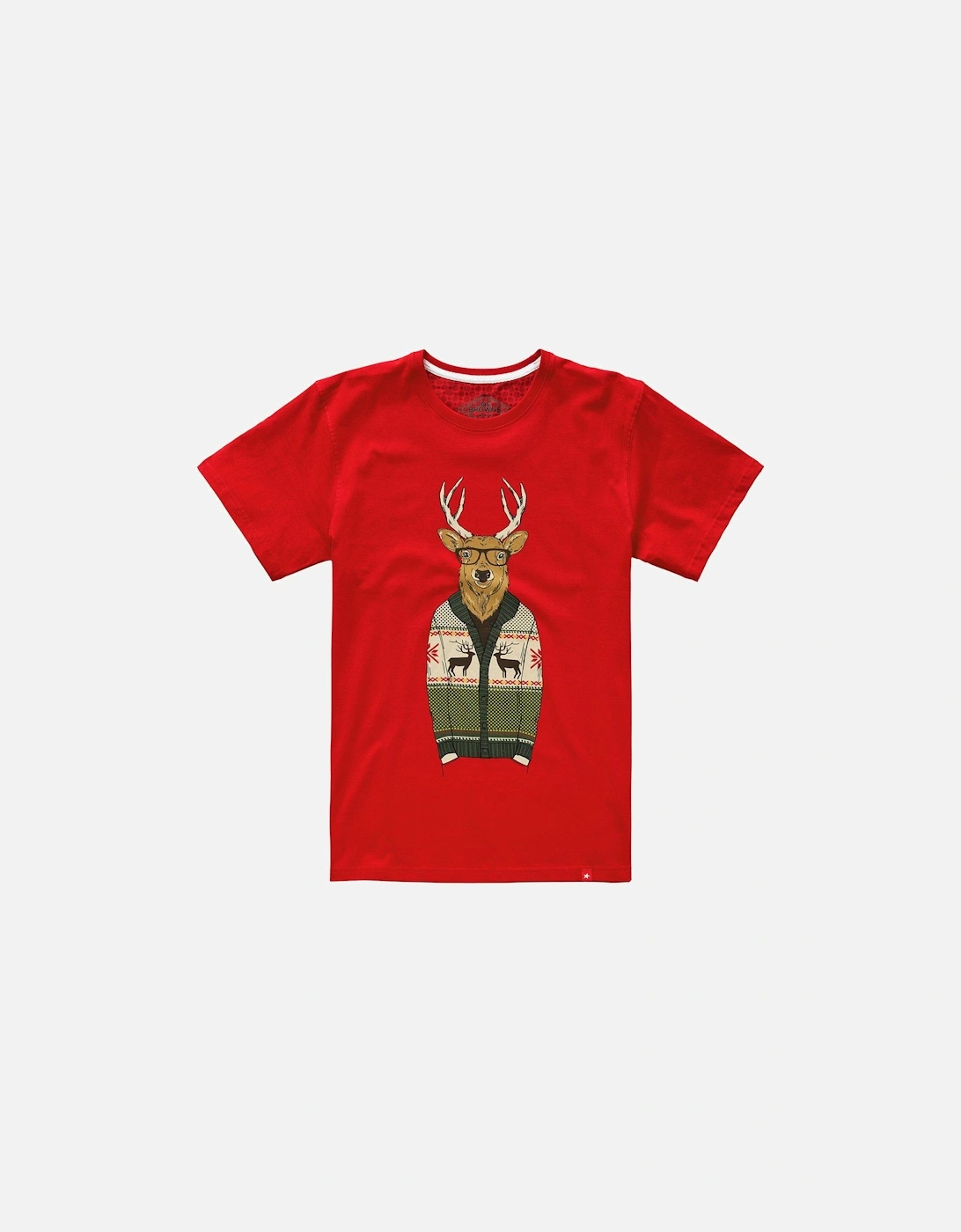 Novelty Christmas Stag Graphic T-shirt - Red
