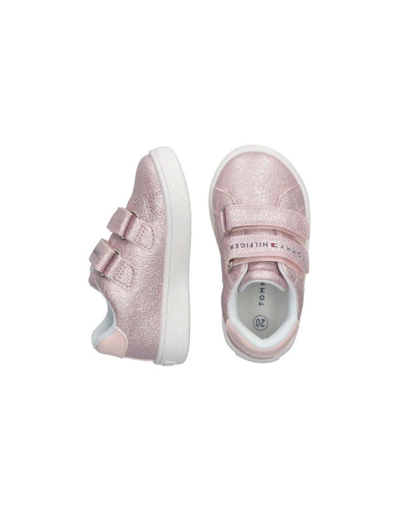 Girls Logan Flag Low Cut Velcro Trainers - Pink