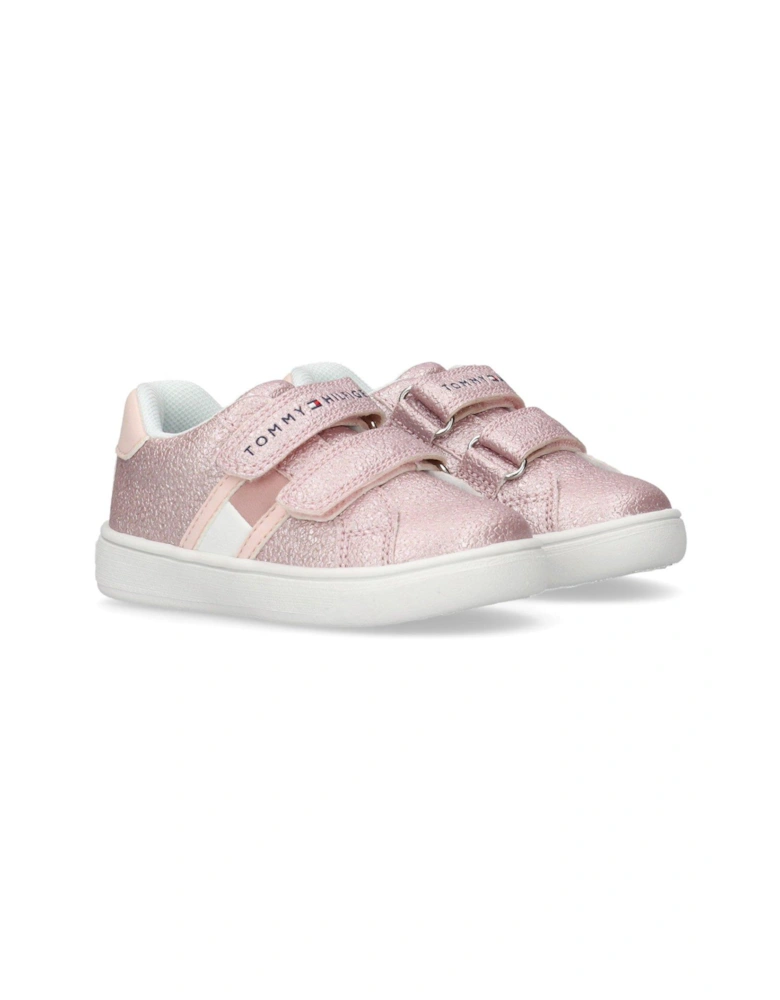 Girls Logan Flag Low Cut Velcro Trainers - Pink