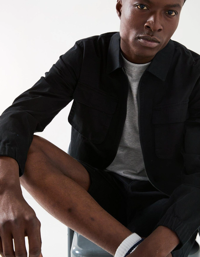Garment Washed Overshirt - Black