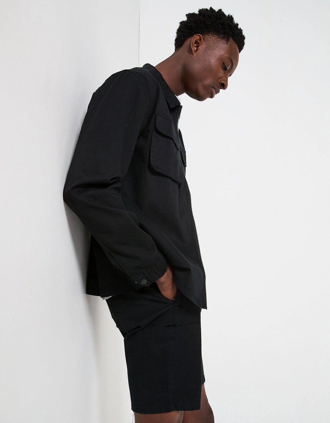 Garment Washed Overshirt - Black