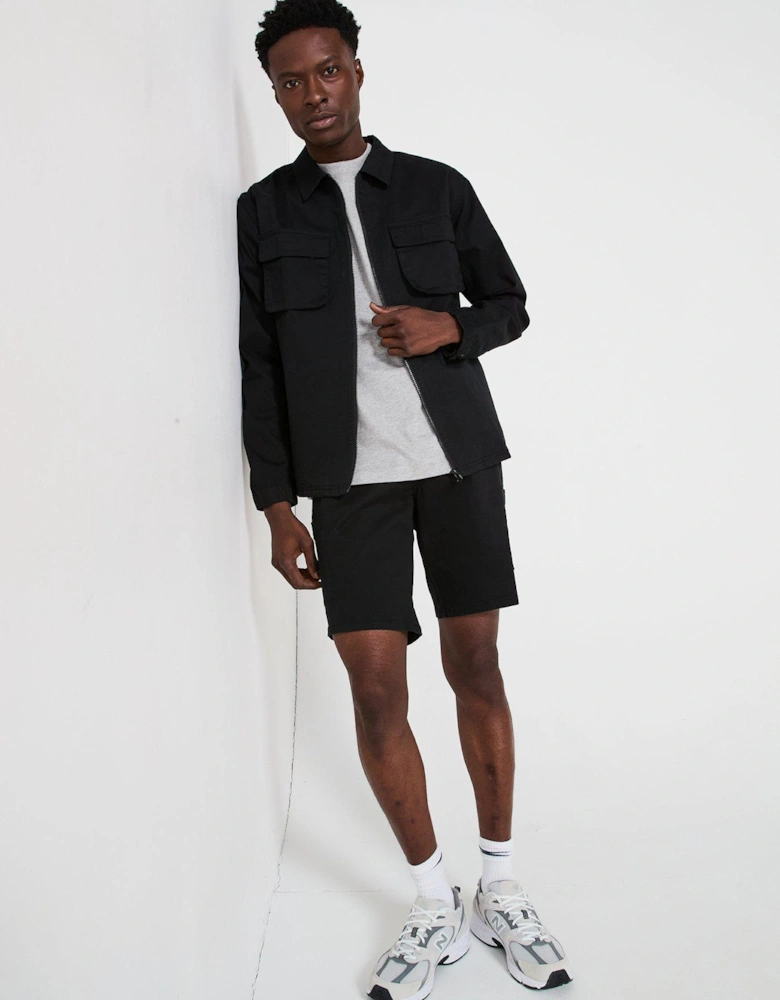 Garment Washed Overshirt - Black