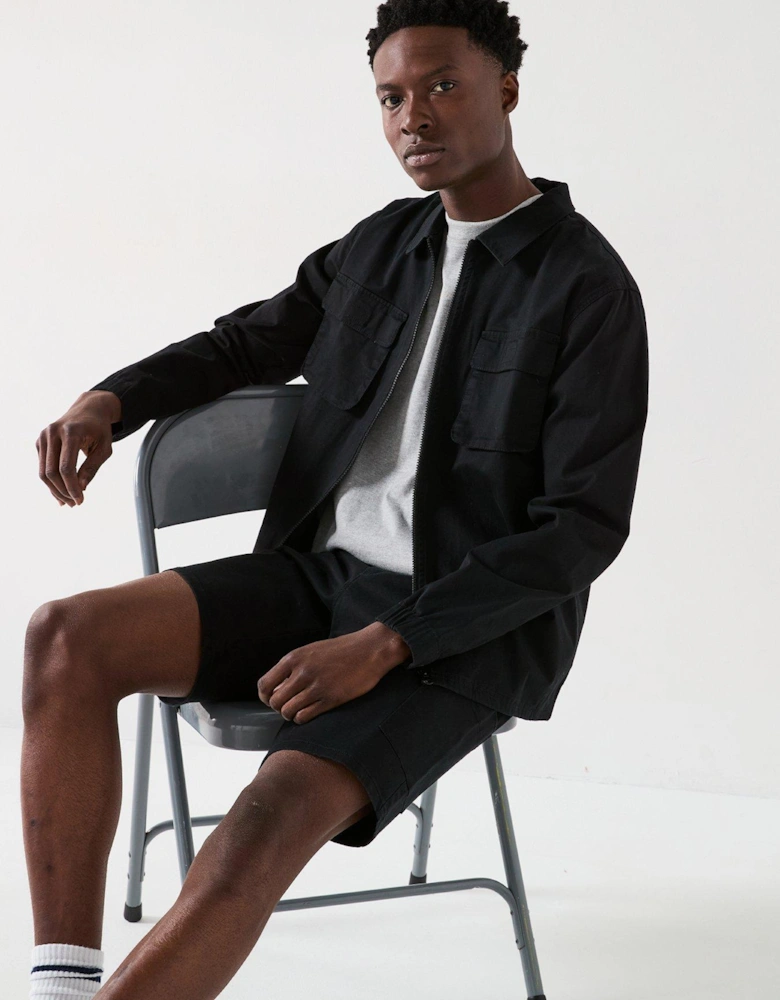 Garment Washed Overshirt - Black