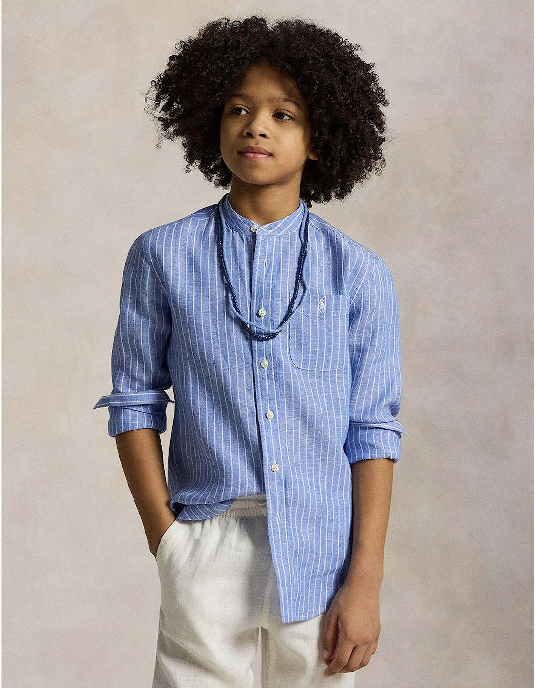 Boys Long Sleeve Stripe Linen Shirt - Blue, 2 of 1