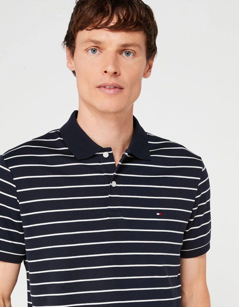 Regular Fit Liquid Cotton Stripe Polo Shirt - Blue