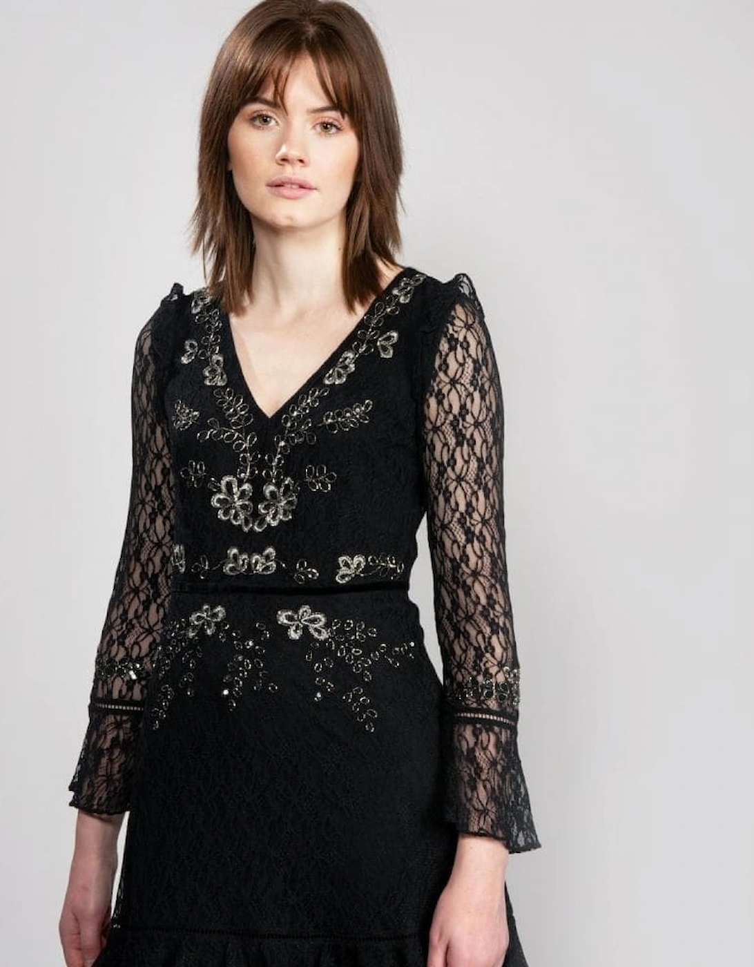 Bella Sparkle Embelished Lace Womens Dress, 9 of 8