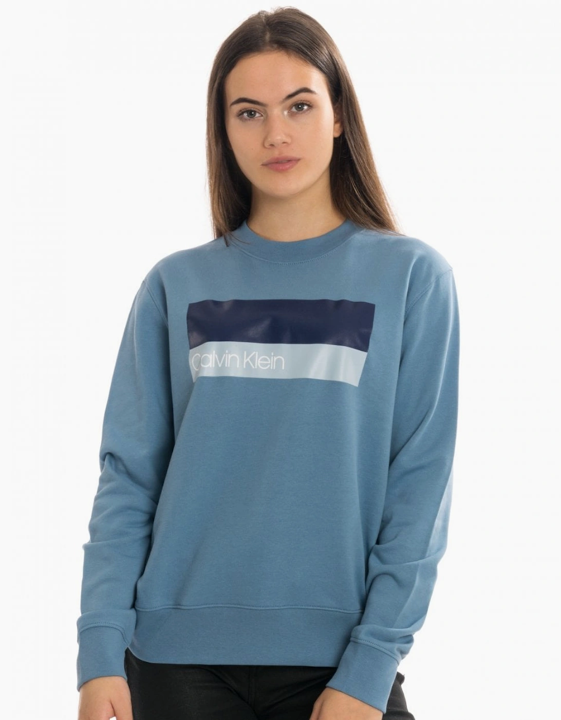 Women's Calvni Klein Duo Logo Print Long Sleeve Womens Sweatshirt - Blue - Size: 10/8