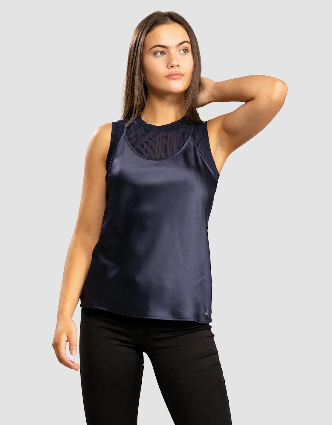 Armani Exchange Women's Armani Exchange Womens Layered Satin Blouse - Blueberry Jelly - Navy