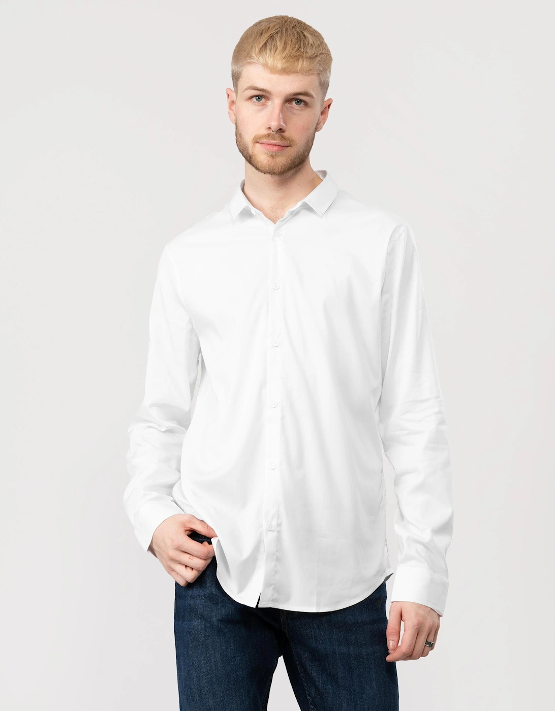 Men's Armani Exchange Mens Long Sleeve Stretch Shirt - White - Size: 38/Regular