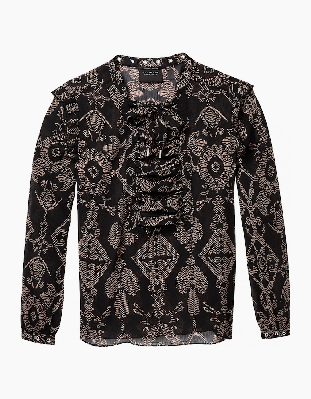 Women's Maison Scotch Sheer Printed lace Up Eyelet Details Womens Top - Combo - Size: 14