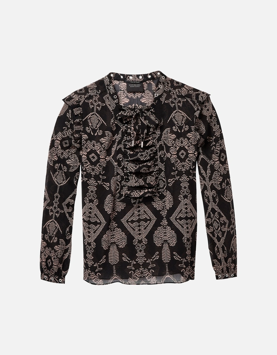 Sheer Printed lace Up Eyelet Details Womens Top, 2 of 1