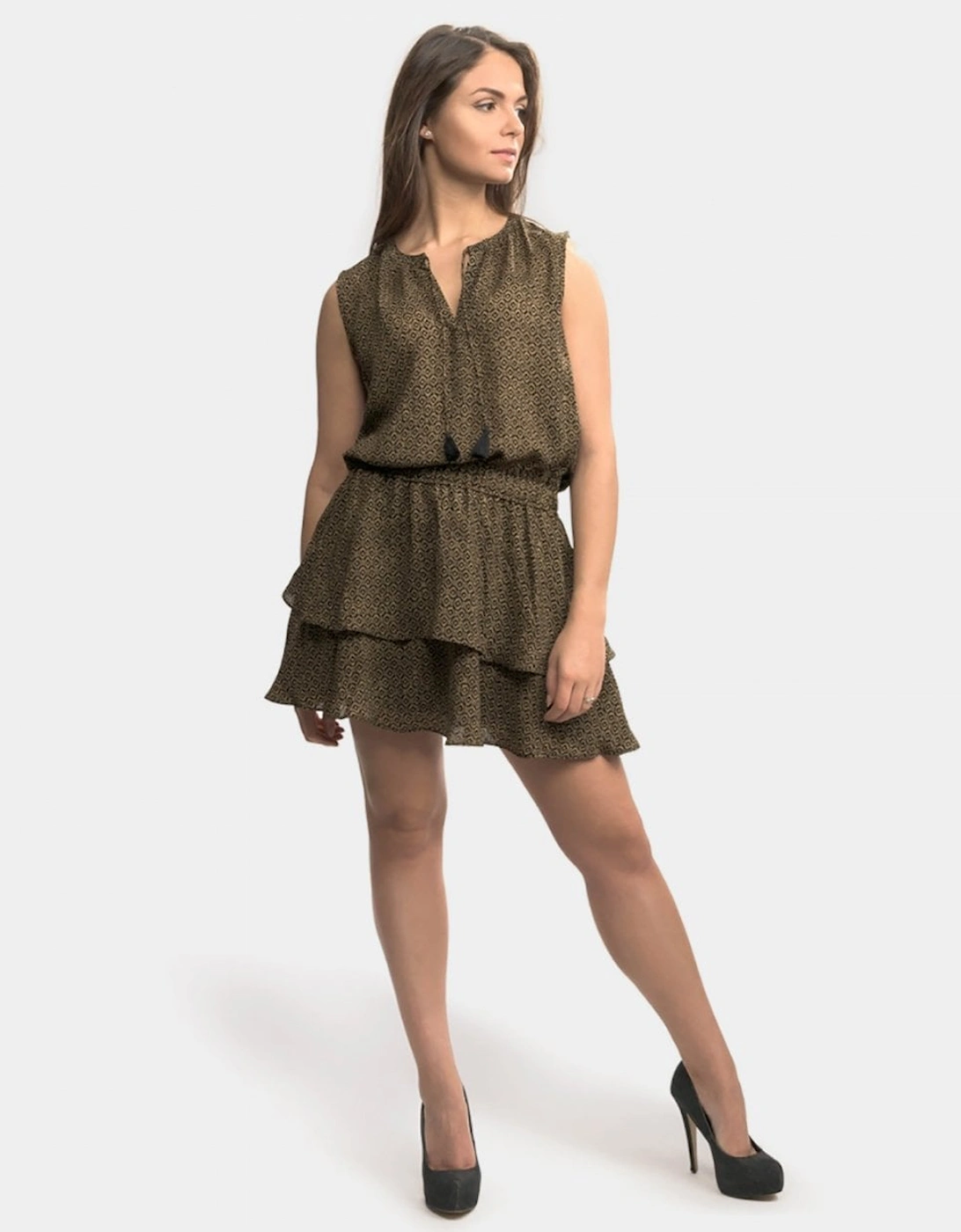 Maison Scotch Women's Maison Scotch Silky Feel Sleeveless Printed Womens Summer Dress - Brown