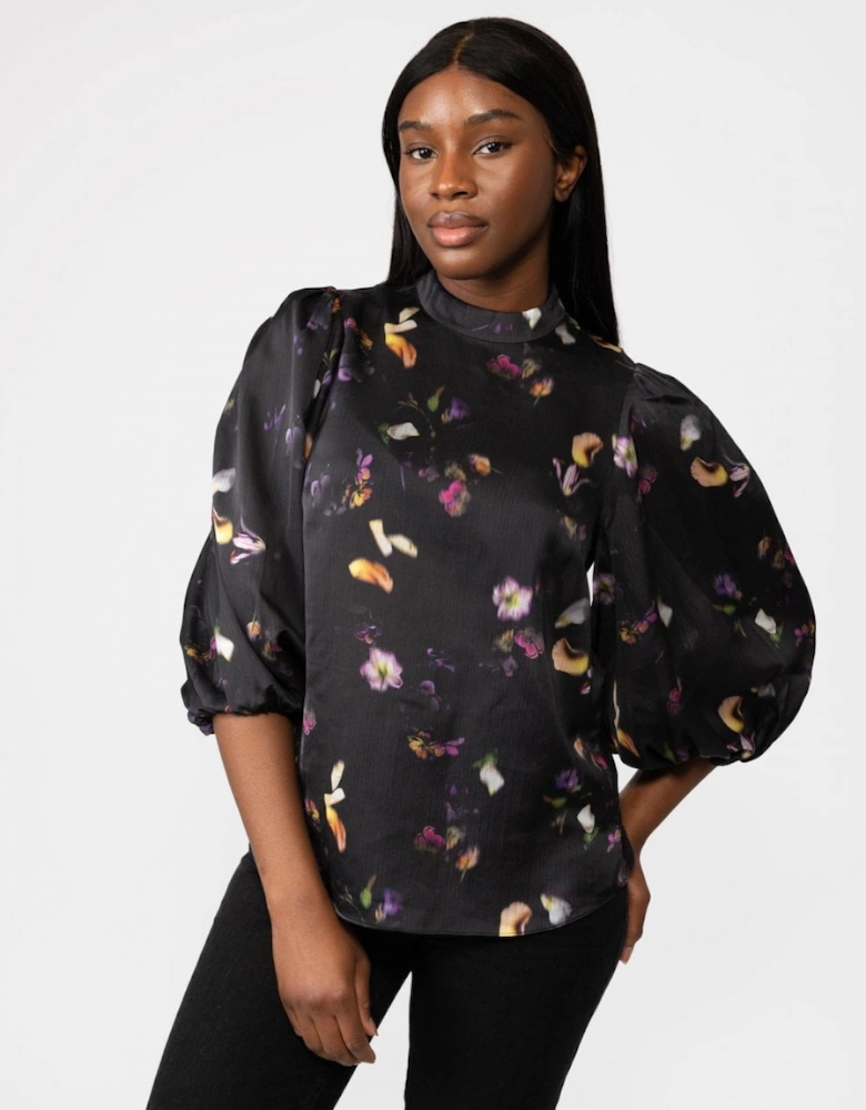 Niycole Womens High Neck Top With Balloon Sleeves