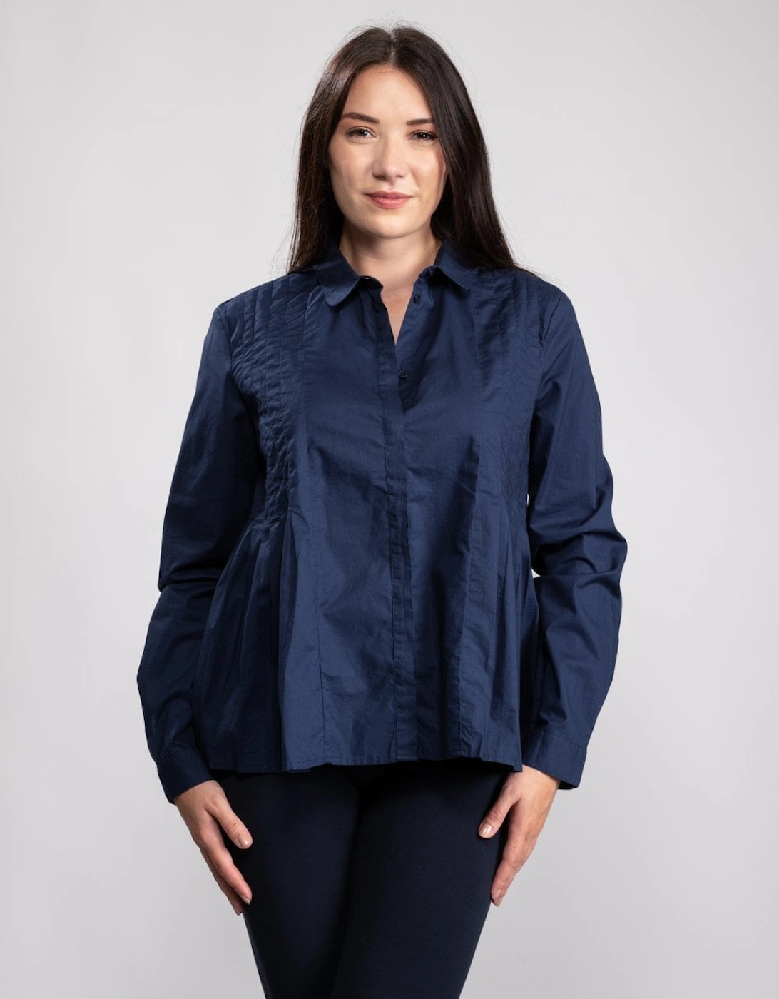 Women's Great Plains Simone Pleated L/S Womens Shirt - Navy - Size: 12