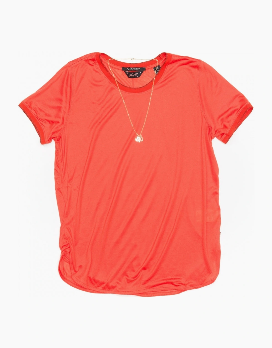 Maison Scotch Women's Maison Scotch Short Sleeve Lurex Rib Detailed Womens Tee - Red