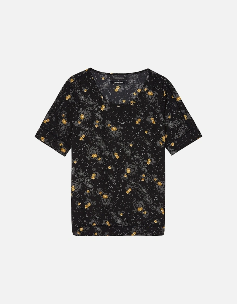 Silky Feel Printed Ladder Tape Detail Womens Blouse