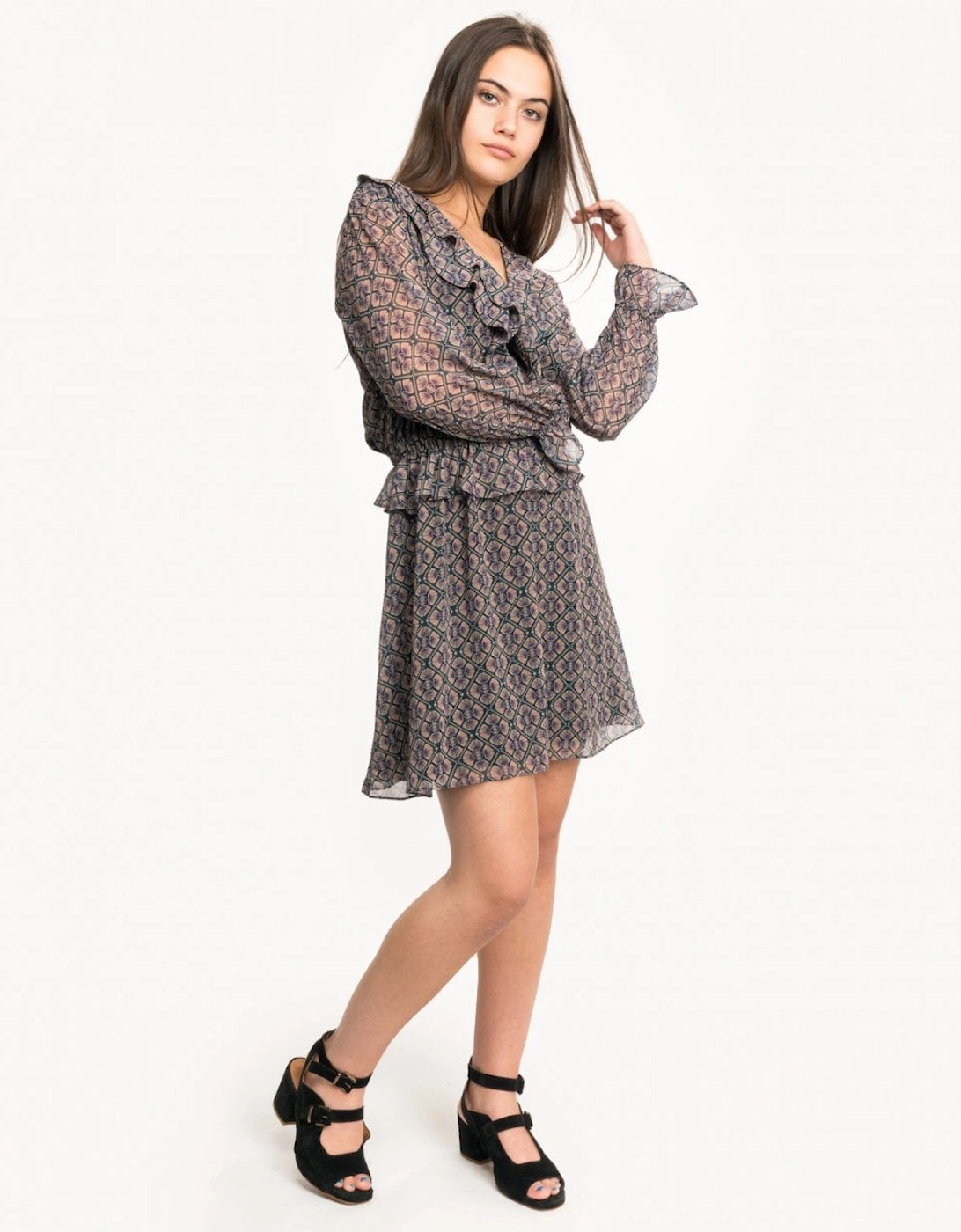 Maison Scotch Women's Maison Scotch Long Sleeve Ruffle Detailed Womens Dress - Combo