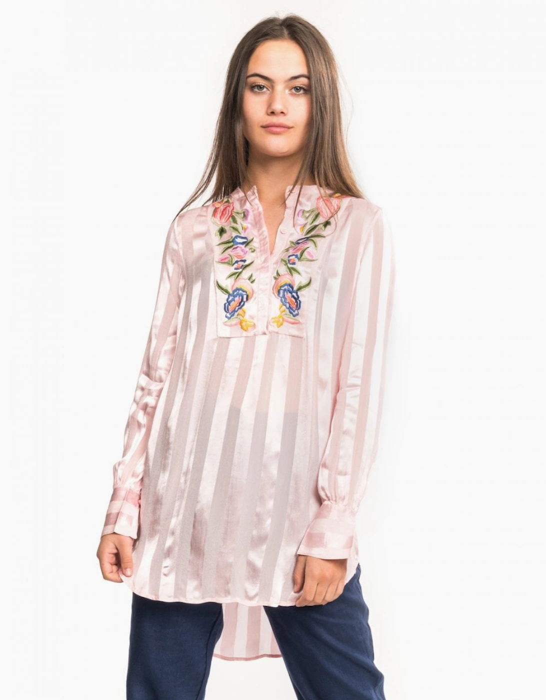 French Connection Women's French Connection Katalina Striped Floral Embroidered Blouse - Pink