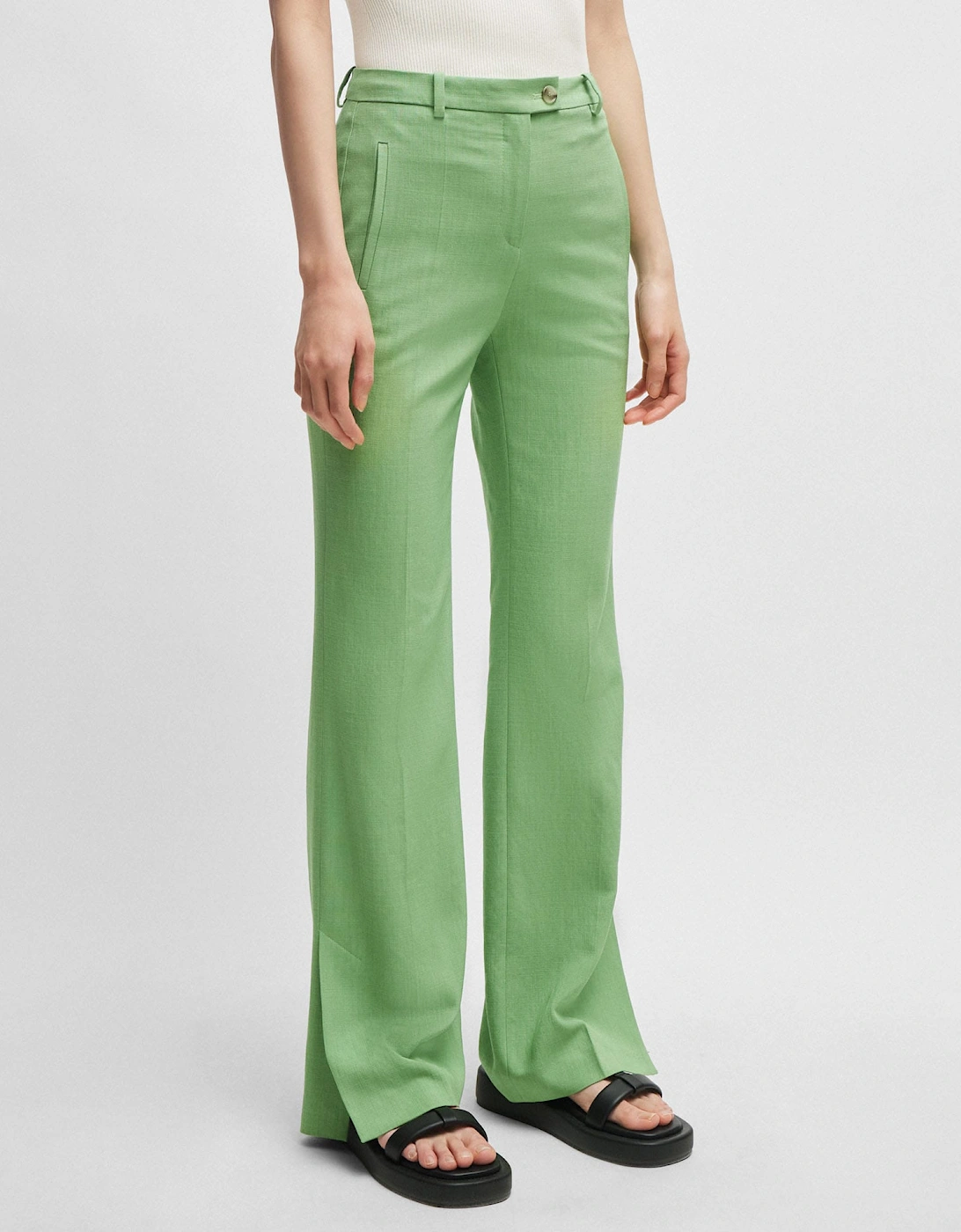 Hugo Boss Women's Terela Slim-Fit Flared Trousers - Green - Size: 8
