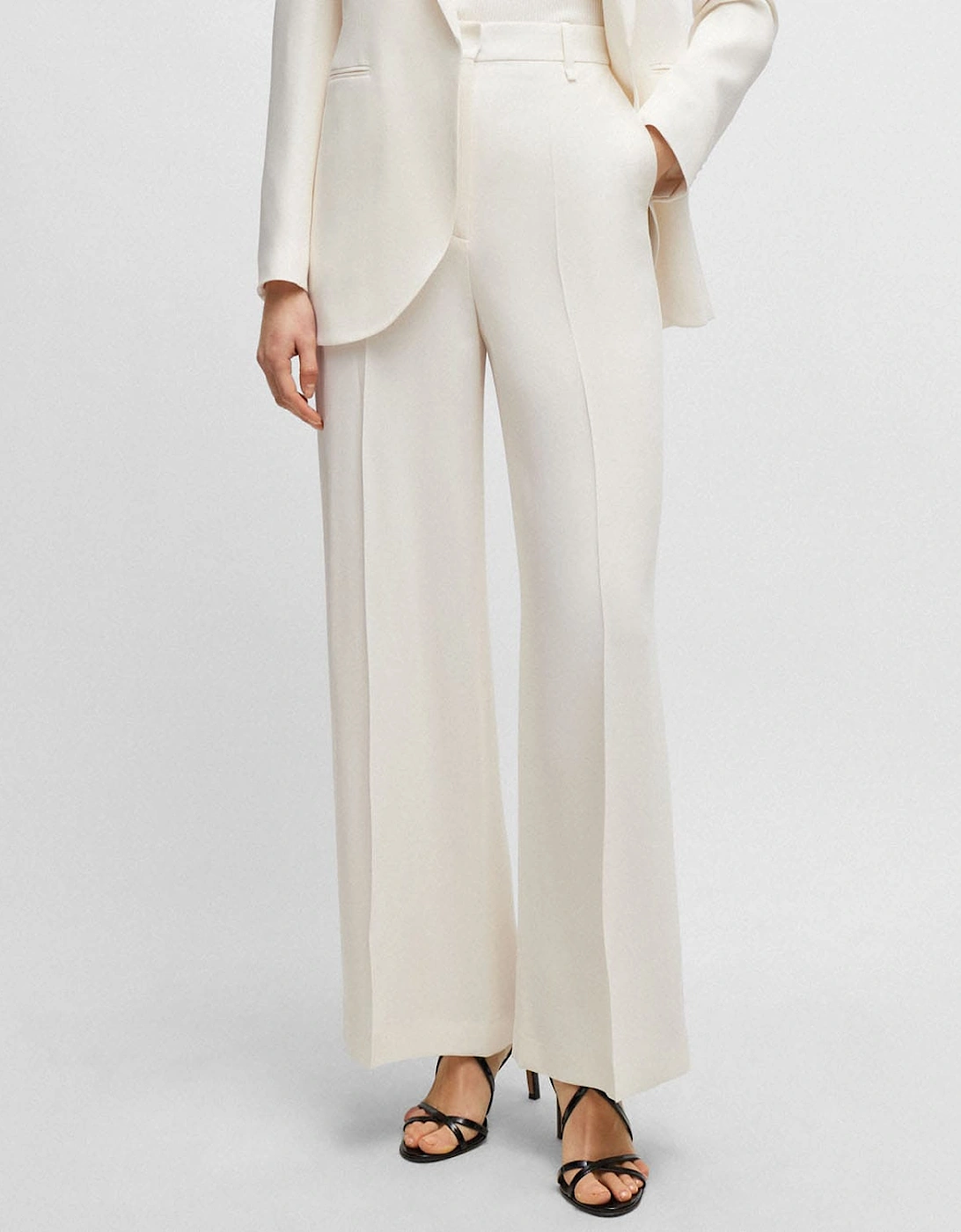 Hugo Boss Women's Tikela High-Waisted Relaxed-Fit Trousers - White - Size: 8