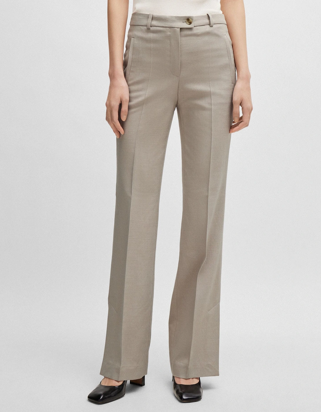 Hugo Boss Women's Terela Slim-Fit Flared Trousers - Cream - Size: 14