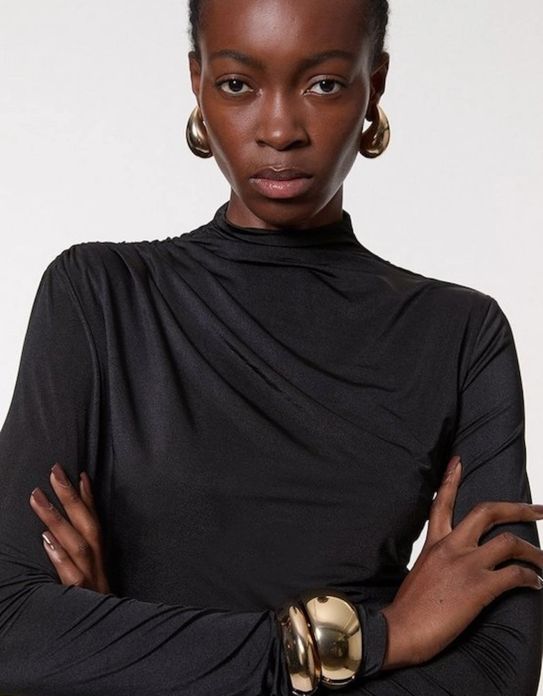 Jersey Crepe Ruched Long Sleeve Mini Dress