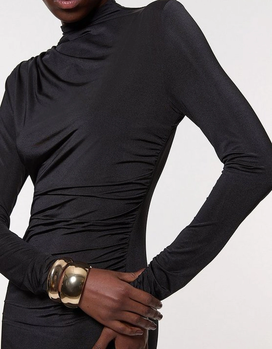 Jersey Crepe Ruched Long Sleeve Mini Dress