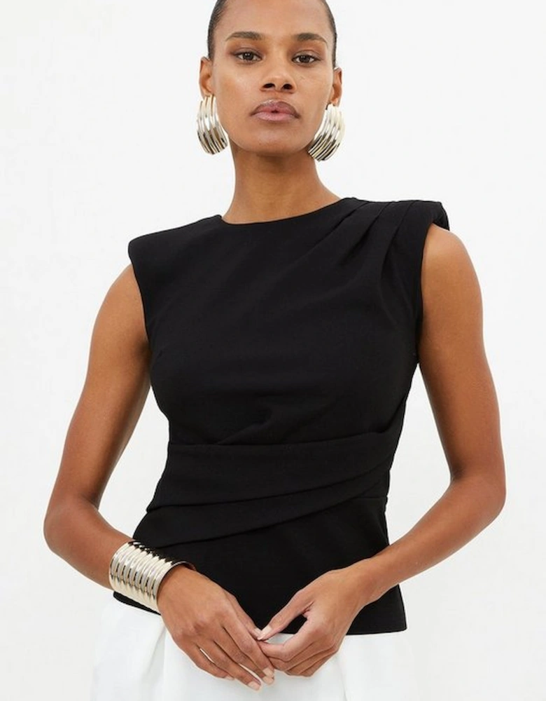 Ponte Ruched Round Neck Top