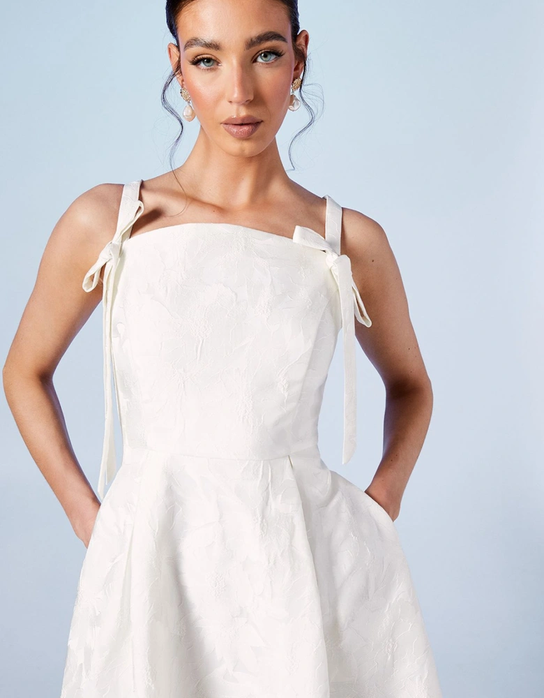 Jacquard Bridal Midi Dress With Tie Detail