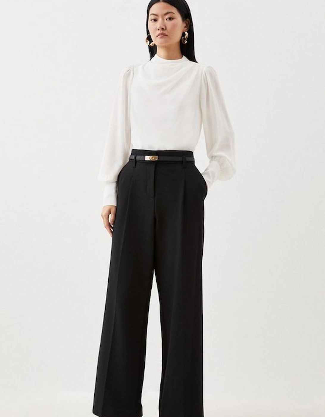 Tailored Compact Stretch Corset Waist Wide Leg Trousers, 5 of 4