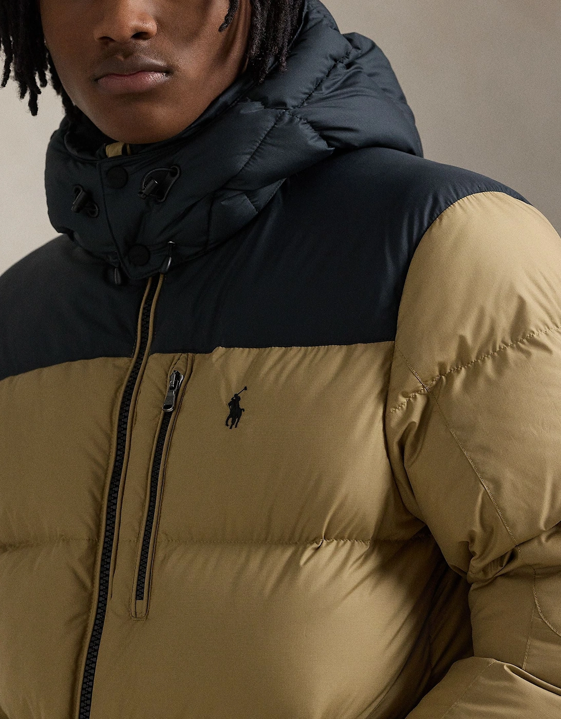 Ralph Lauren Insulated Down Feather Puffer Jacket - Tan/Navy