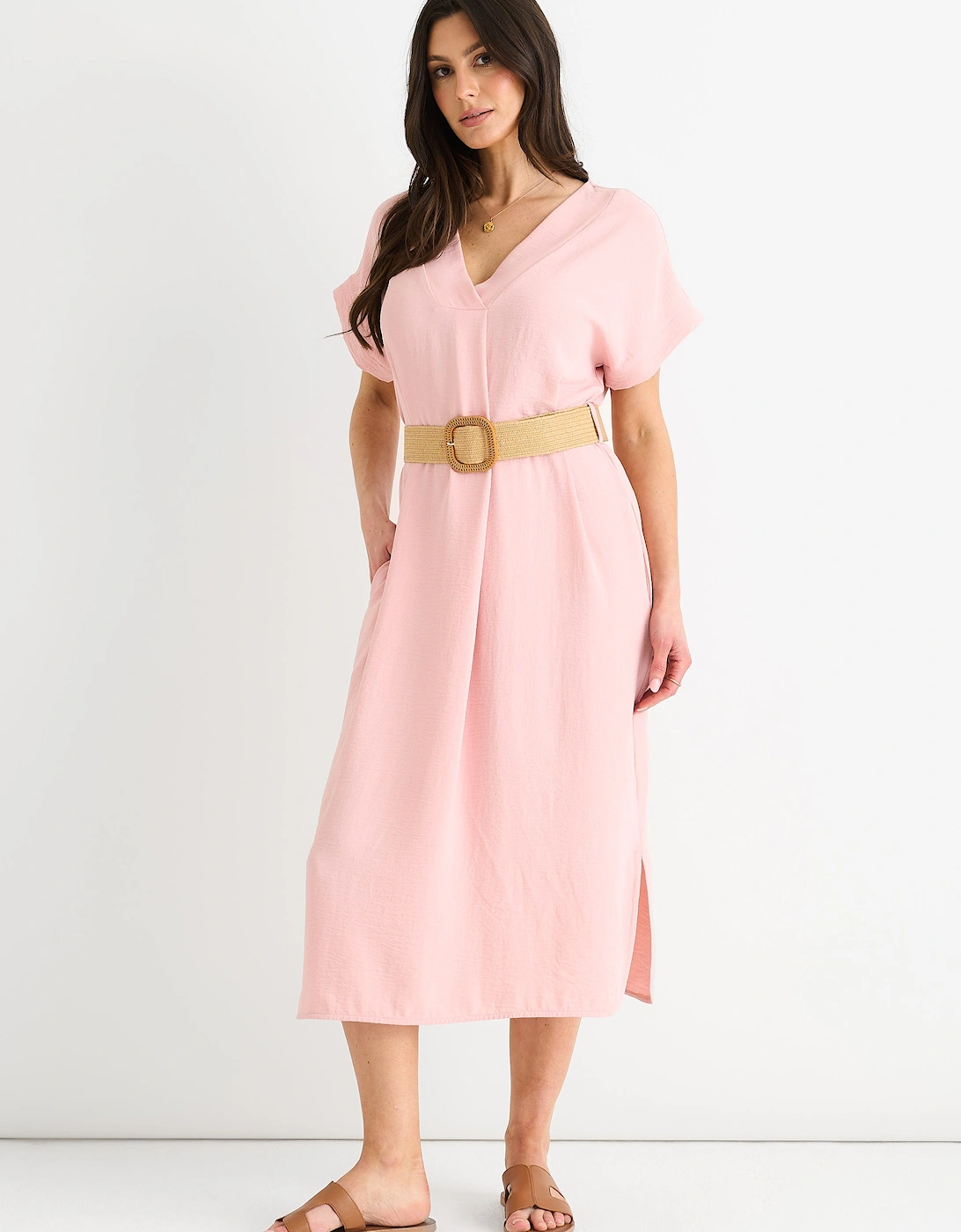 Gini London Women's Blush Air Flow Belted Oversized Dress - Pink - Size: 12/14