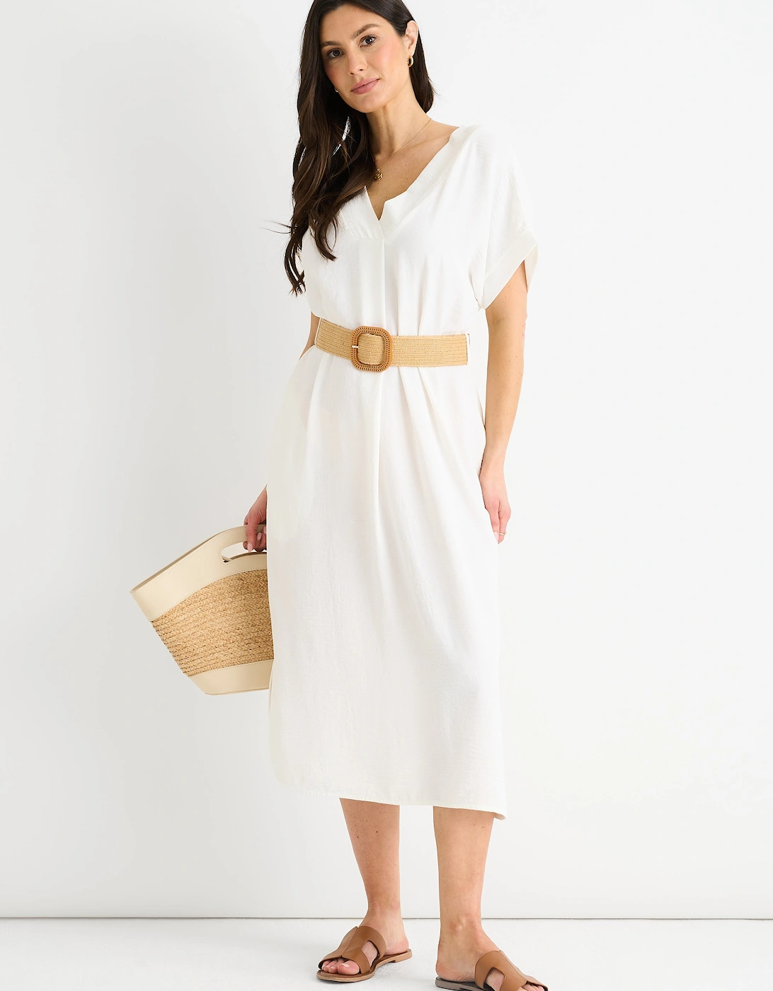 Gini London Women's White Air Flow Belted Oversized Dress - Size: 8/10