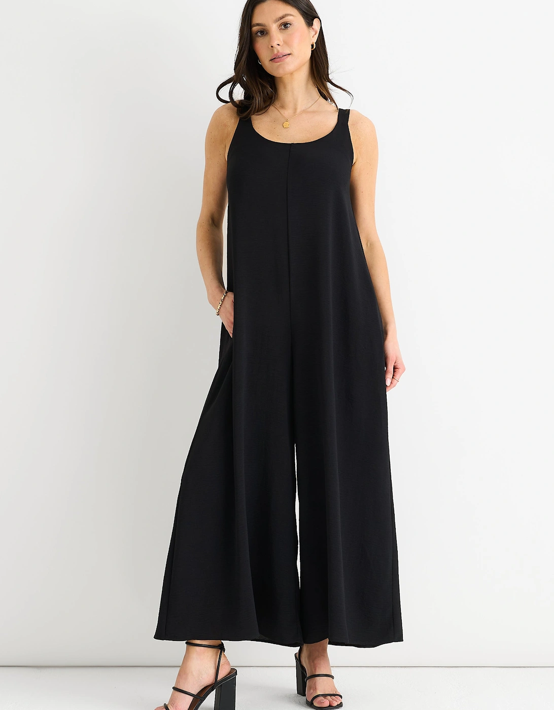 Gini London Gini London Women's Black Air Flow Strappy Wide Leg Jumpsuit