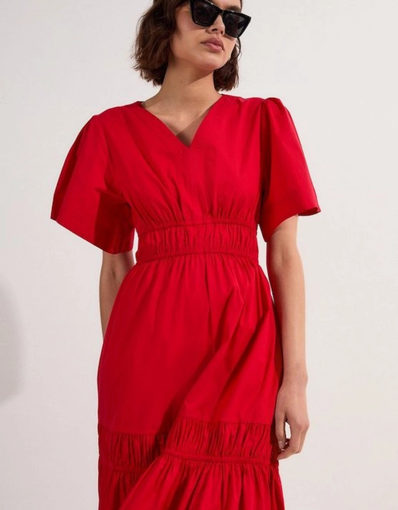 Shirred Cotton Tiered Woven Maxi Dress
