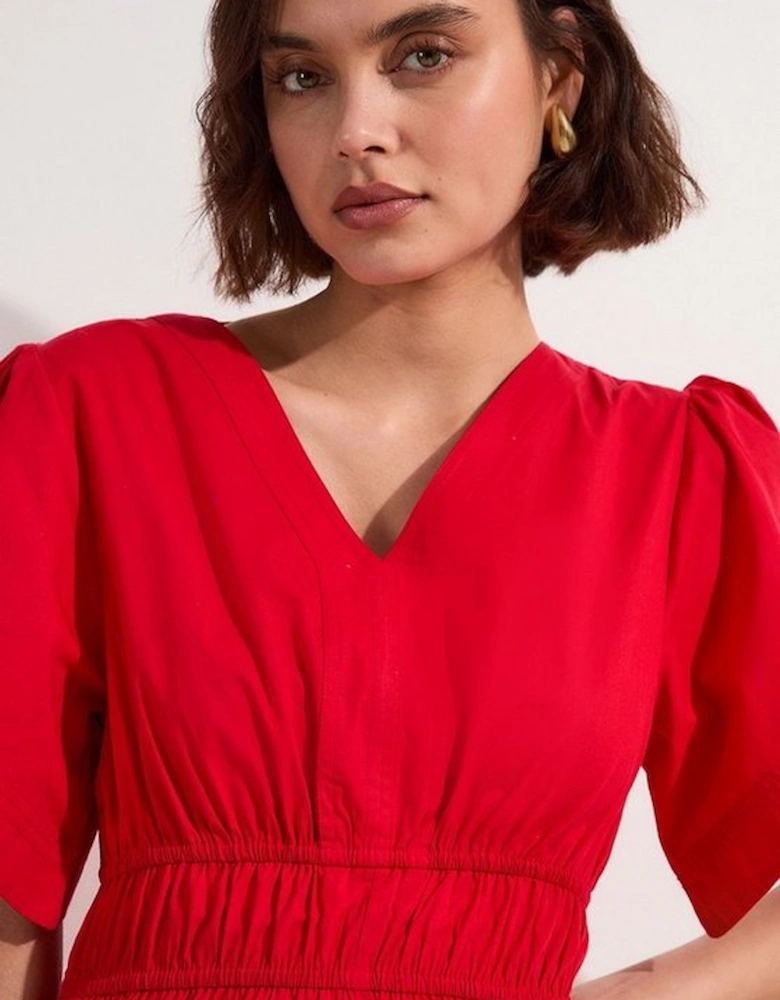 Shirred Cotton Tiered Woven Maxi Dress